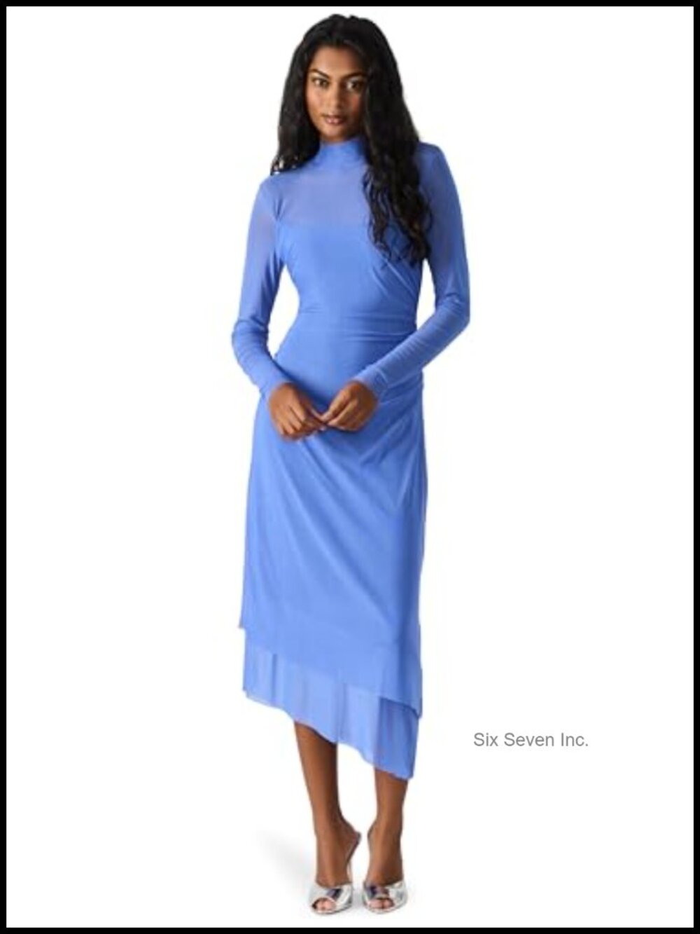 Mock Neck Long Sleeve Midi Dress